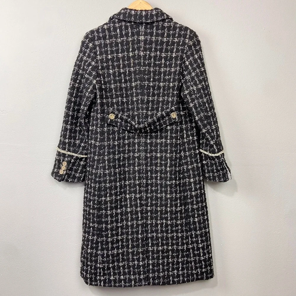 gstudio Black Tweed Long Coat Size 55 US XS-S‎ Gold Buttons Gossip Girl Glam